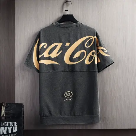 牛仔短袖t恤男士夏季潮流宽松五分冰感半袖上衣服ins潮牌2023新款商品大图