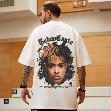 高街潮牌宽松T恤美式复古短袖男加肥加大五分袖纯棉大码男装夏季商品大图