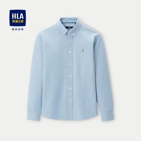 HLA/海澜之家磨绒长袖衬衫23秋冬新制扣领条纹全棉加厚保暖上衣男商品大图