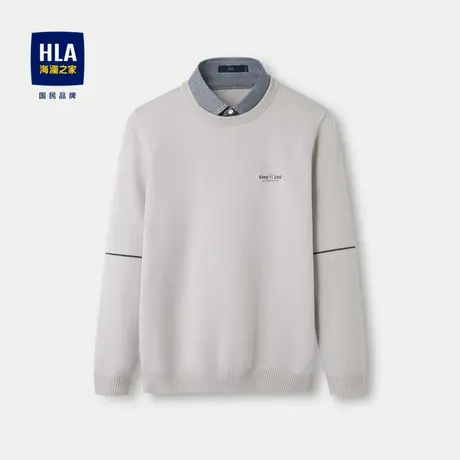 HLA/海澜之家时尚双领长袖针织衫男2023秋季假两件套头修身毛衣男商品大图