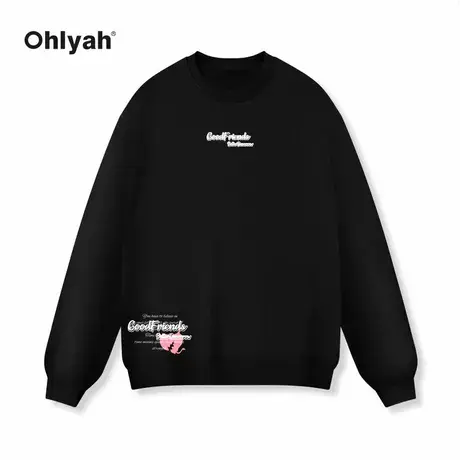 Ohlyah重影爱心印花卫衣男女春秋季圆领美式宽松套头上衣学生外套商品大图