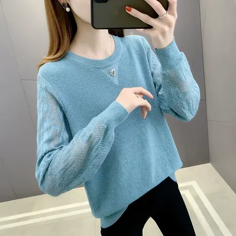 秋装2023年新款女士针织衫蕾丝镂空毛衣女装洋气爆款内搭打底上衣商品大图