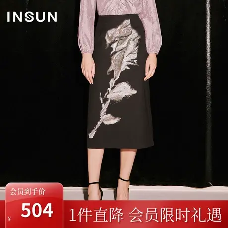恩裳COVER2023年秋季新款直喷工艺时尚超大郁金香黑色直筒半身裙图片