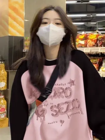 插件长袖卫衣女圆领2023新款爆款秋冬设计感小众oversize显瘦上衣图片