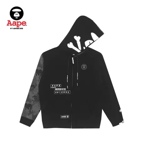 Aape旗舰店男装秋冬猿颜字母印花迷彩拼接连帽卫衣外套3834XXH图片