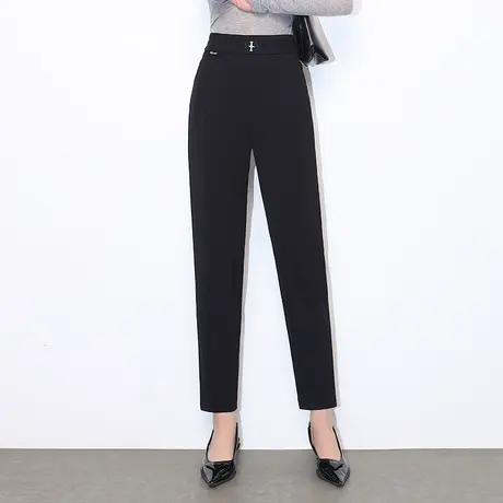 黑色通勤烟管裤女小个子春季2023新款高腰显瘦直筒OL小脚裤休闲裤图片