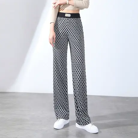 黑白格阔腿裤女2023秋季新款气质高腰宽松休闲裤子时髦减龄长裤子图片
