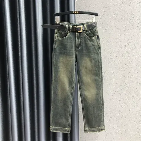 复古做旧个性九分烟管裤港潮2023女秋新款显瘦韩版高腰牛仔直筒裤商品大图