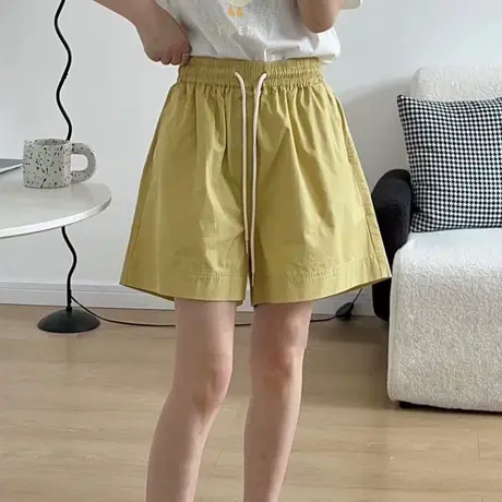 短裤女2023夏季新款高腰A字显瘦阔腿休闲中裤抽绳 工装宽松四分裤图片