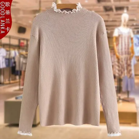 年轻气质胖妈妈针织打底衫中年女士春秋新款上衣加肥加大码薄毛衣商品大图