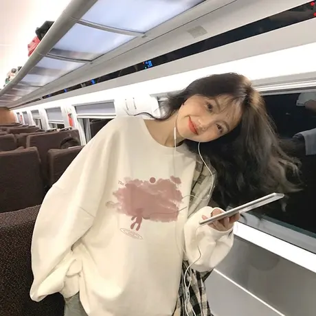 美式复古无帽卫衣女oversize甜辣潮牌ins小众大码宽松长袖上衣秋商品大图