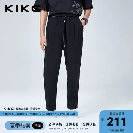 kikc休闲裤男2023春夏新款商场同款潮流百搭抽绳松紧腰黑色运动裤商品大图