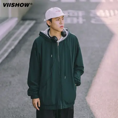 VIISHOW外套男国潮牌纯色百搭防风正反两面穿连帽拉链男女士风衣商品大图