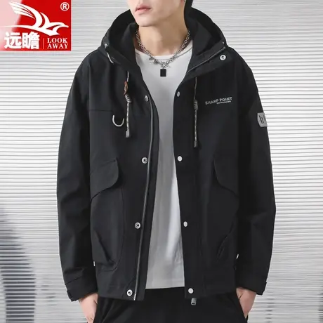夹克外套男春秋季宽松连帽上衣2023新款户外休闲潮流工装男士风衣商品大图