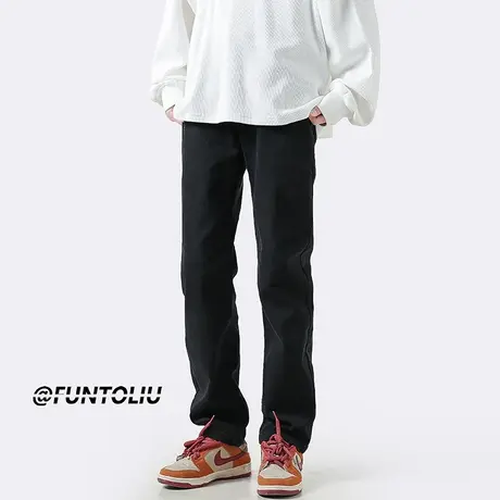 男士牛仔裤春夏秋季美式高街宽松直筒修身小脚黑色休闲长裤子潮牌商品大图