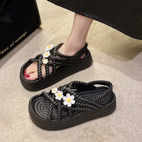 可爱花花凉鞋女夏季外穿2023年新款厚底松糕百搭海边沙滩罗马鞋子图片