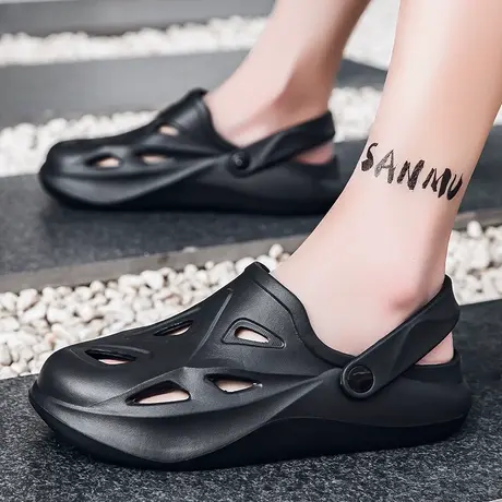 水鞋韩版时尚洞洞雨鞋休闲男鞋两用开车凉拖鞋男外穿厨房防滑鞋男商品大图