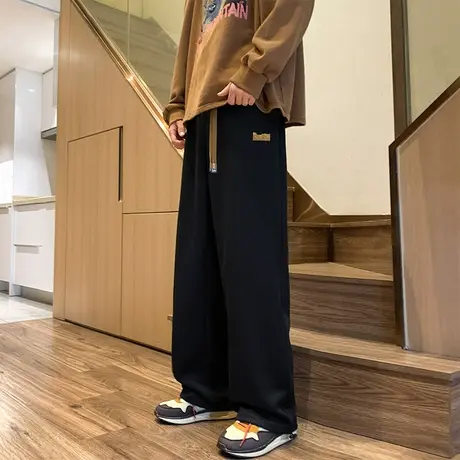 美式直筒休闲裤男春秋季潮流设计感宽松阔腿长裤子ins潮牌运动裤图片