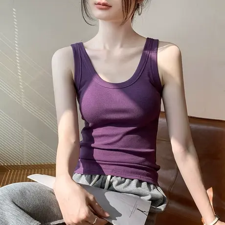 外穿紫色吊带背心女2025夏季新款性感低领漏锁骨内搭工字上衣潮商品大图