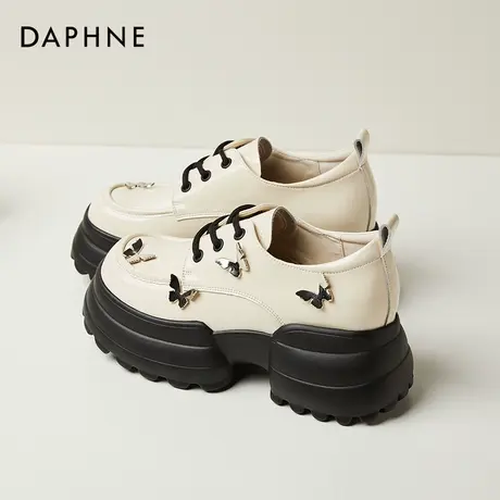 Daphne达芙妮 小个子穿搭~厚底乐福鞋春秋增高女鞋英伦小皮鞋米色图片