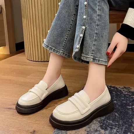 厚底乐福鞋女2024年春秋季新款简约小皮鞋日系百搭学院风松糕鞋子商品大图