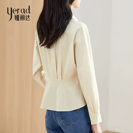 娅丽达衬衫女2023春季新款设计感气质长袖上衣收腰通勤V领白衬衣商品大图