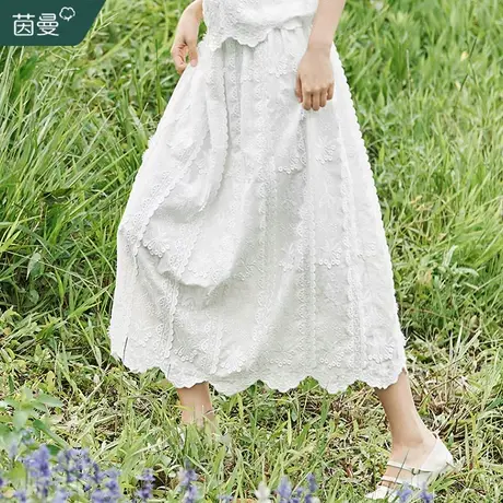 茵曼法式半身裙女2023夏季新款中长款a字高腰质感高级感白色裙子图片