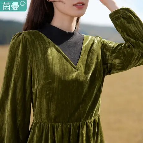 茵曼针织长袖打底连衣裙女2023年新款秋冬季丝绒显瘦垂坠感长裙子商品大图