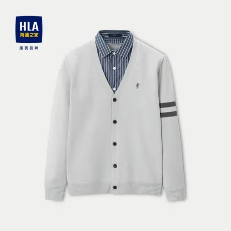 HLA/海澜之家双领设计针织衫2023秋季新款撞色刺绣修身开衫毛衣男图片