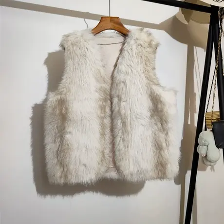 仿皮草马甲女毛衣秋冬新款宽松v领休闲百搭加厚背心坎肩马夹外套商品大图