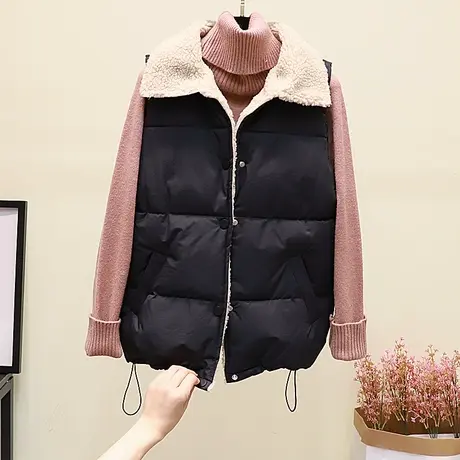 仿羊羔毛马甲女短款新款冬季韩版黑色羽绒棉马夹保暖无袖坎肩潮商品大图