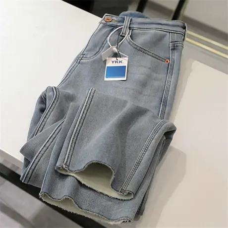 加绒加厚！上腿裤型巨好看！高街复古牛仔裤女弹力修身烟管直筒裤图片