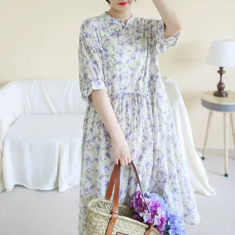 胖妹妹夏季2023新品雪纺绣花改良旗袍裙 加大码微胖复古优雅旗袍商品大图