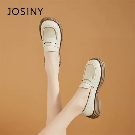 Josiny/卓诗尼厚底粗跟乐福鞋女2024新款春季少女风百搭小皮鞋子图片