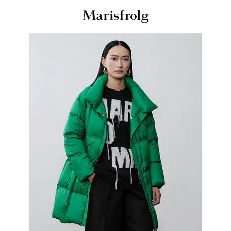 【商场同款】玛丝菲尔2023年冬季新款绿色立领中长款鹅绒羽绒服女商品大图