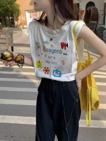 纯棉港风吊带坎肩背心无袖t恤女夏设计感小众外穿宽松篮球服上衣图片