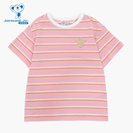 JJ真维斯女童夏季款活泼可爱舒适时尚色织横间印花短袖T恤图片