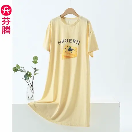芬腾短袖睡衣女夏款连衣裙女生夏季气质纯棉可外穿薄款性感睡裙子商品大图