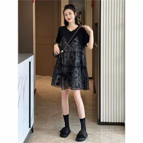 假两件拼接连衣裙女夏季2025新款小个子气质显瘦薄款遮肚子胖妹妹商品大图
