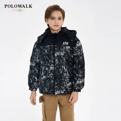 【90白鸭绒】POLOWALK童装男童羽绒服25冬季新品可脱连帽印花上衣商品大图