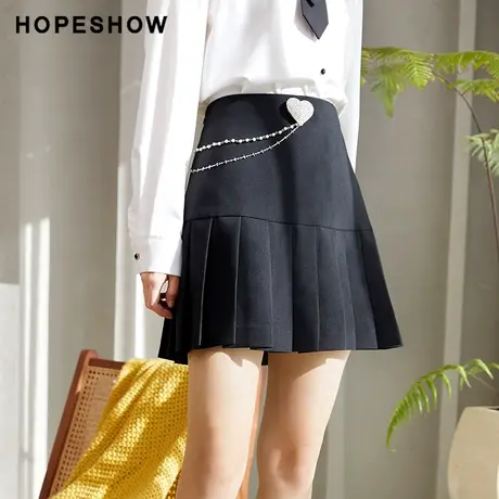 红袖outlets闪钻爱心链条短裙hopeshow2022春新款jk风压褶百褶裙图片