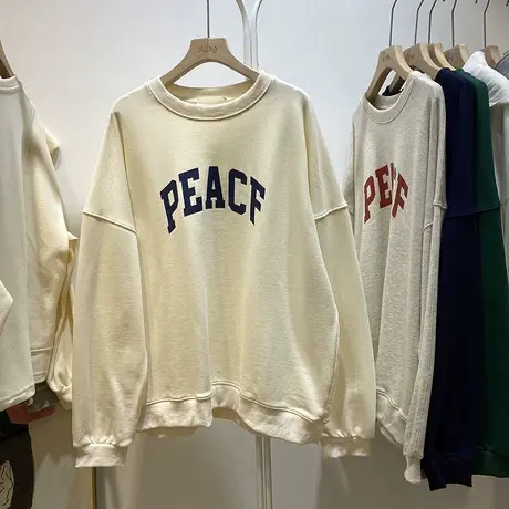 oversize圆领长袖卫衣女春秋季韩版百搭宽松显瘦薄款情侣装上衣潮商品大图