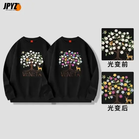 男女同款光变圆领卫衣国潮中国风重磅刺绣套头纯棉宽松情侣款上衣图片