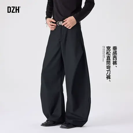 黑色西裤男士2025新款弯刀裤男款阔腿裤男2025新款休闲裤宽松长裤商品大图