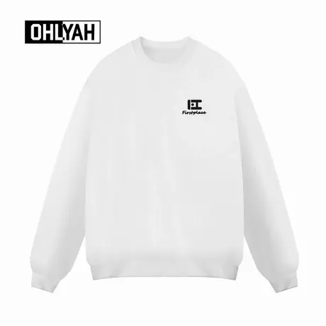 Ohlyah品牌简约休闲字母印花圆领卫衣男女中性风白色纯棉秋冬长袖商品大图