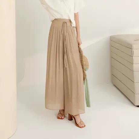 桔熊夏季慵懒阔腿裤子女纯色高腰宽松垂感长裤胖妹妹大码BA7332商品大图