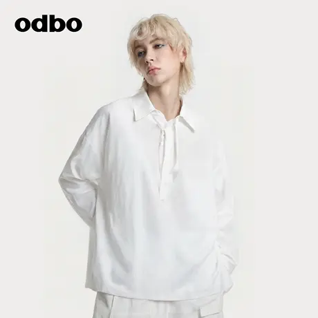 odbo/欧迪比欧女士衬衣早秋亚麻老钱风长袖上衣白色宽松简约休闲商品大图