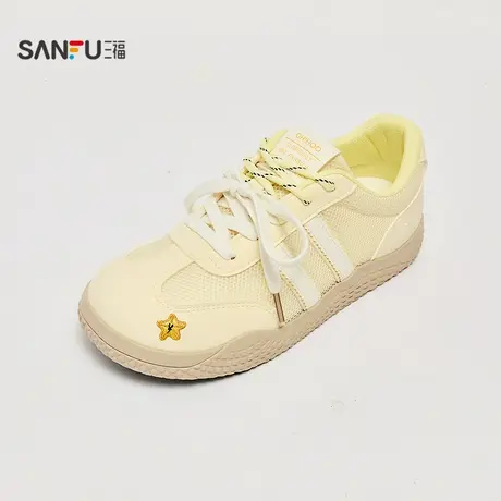 三福女板鞋夏季韩系学院双条刺绣拼接网面德训鞋女鞋842888商品大图