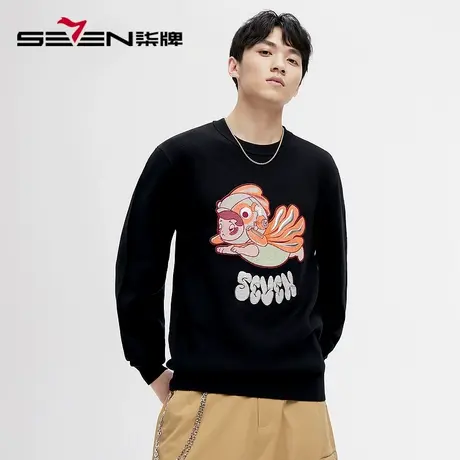 柒牌旗下清仓潮牌SVNMDN毛衣男秋冬2022时尚休闲卡通绣花圆领上衣图片