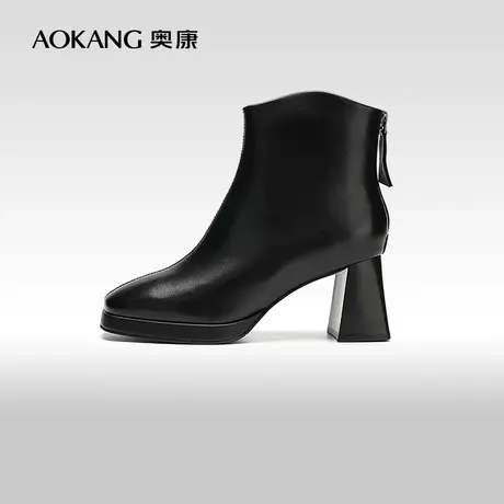 【门店发货】奥康女鞋 2023冬季新款简约大气高跟女士时装靴短靴图片